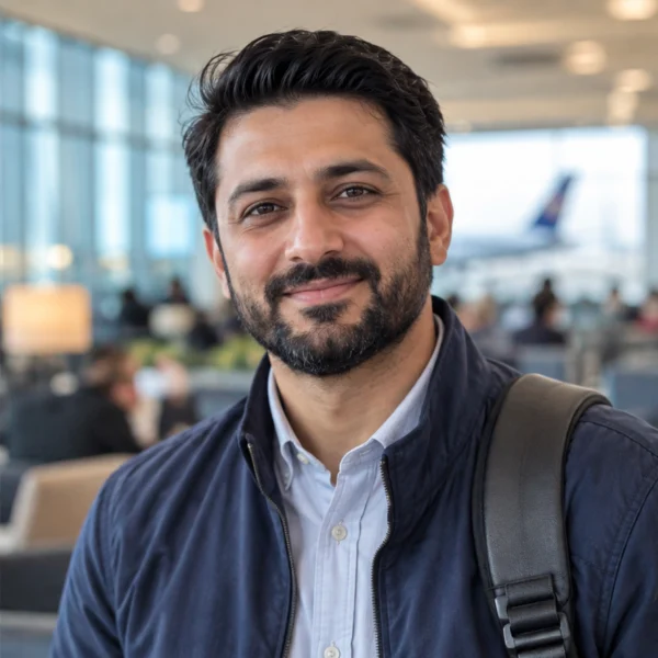 Pakistani man traveller testimonial portrait
